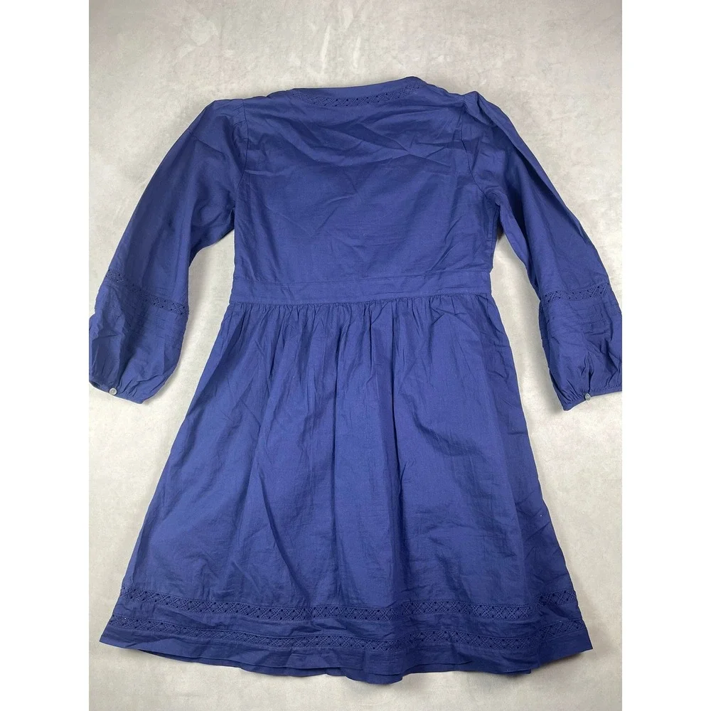 J.Crew Re-Imagined Navy Blue Eyelet Lace Cotton Mini Dress XS V-Neck 3/4 Sleeve‎
